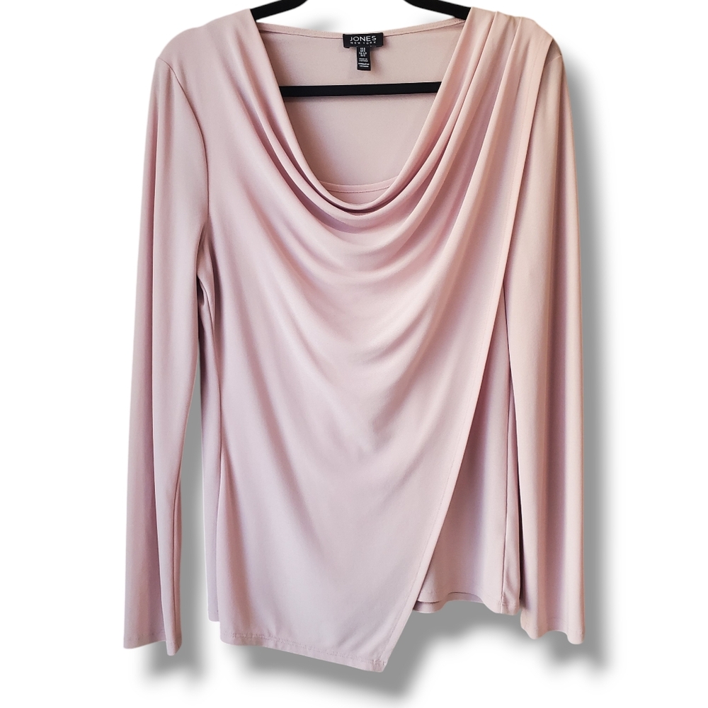 Jones New York Blush Drape Neck Blouse